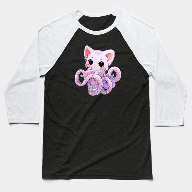 Pink cute Cthulhu cat Baseball T-Shirt by obstinator